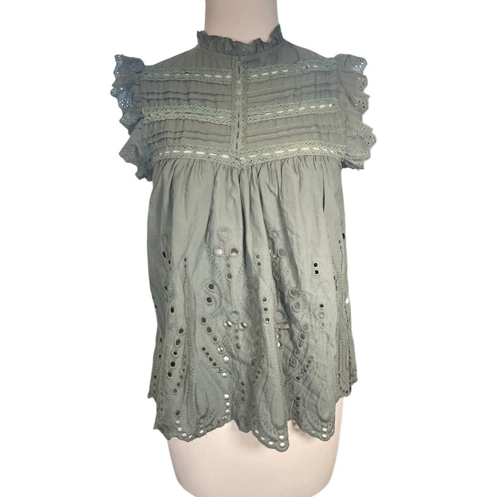 Adiva Eyelet Lace Blouse NWT SX Embroidered Top Ruffle Sleeve Prairie Feminine